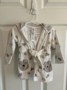Carter’s Baby Hooded Bathrobe 0-9M Neutral Bear Print Plush Spa Robe